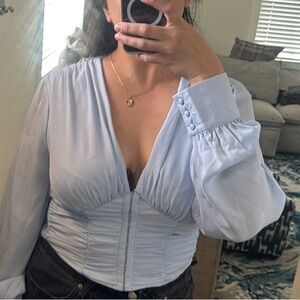 Fashion Nova Light Blue Front-clasp Blouse